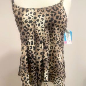 SWIM SOLUTIONS Women's Beige Animal Print Tankini Top Swim